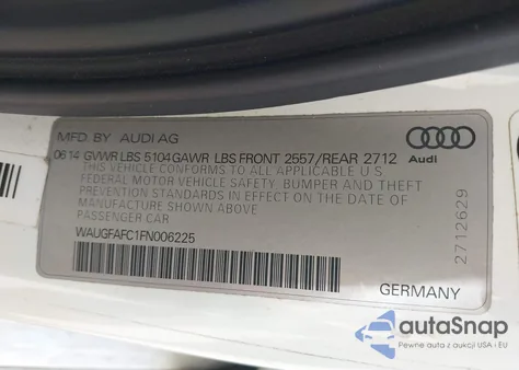 2015 Audi A6 2.0T Premium from USA, damaged, VIN WAUGFAFC1FN006225
